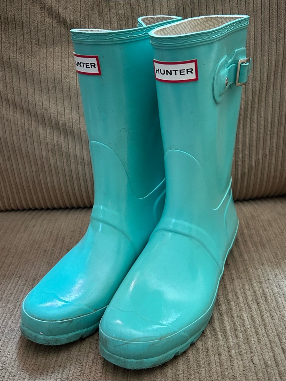 Hunter Turquoise Rain Boots Mid Calf Tiffany Blue Women’s Size 7
